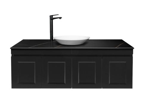 HAMPTON MATTE BLACK WH 1200 DOUBLE BOWL VANITY WITH STONE TOP