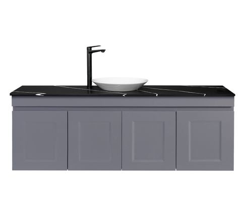 HAMPTON MATTE GREY WH 1200 DOUBLE BOWL VANITY WITH STONE TOP