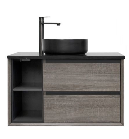 AMAZON GREY WITH LEFT HAND SHELVES VANITY 900